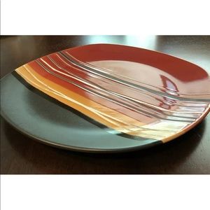 Home Trends Decorative Plate, Red Black Yellow Strips, EUC